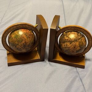 Vintage Pair of Old World Wood Globe Italy Bookends W/ Dragons & Poseidon